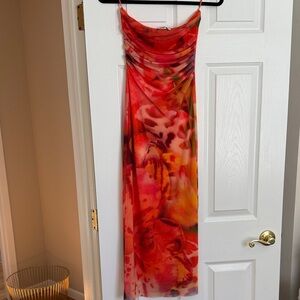 Zara Vibrant Red and Orange Mesh Floral Dress - Small